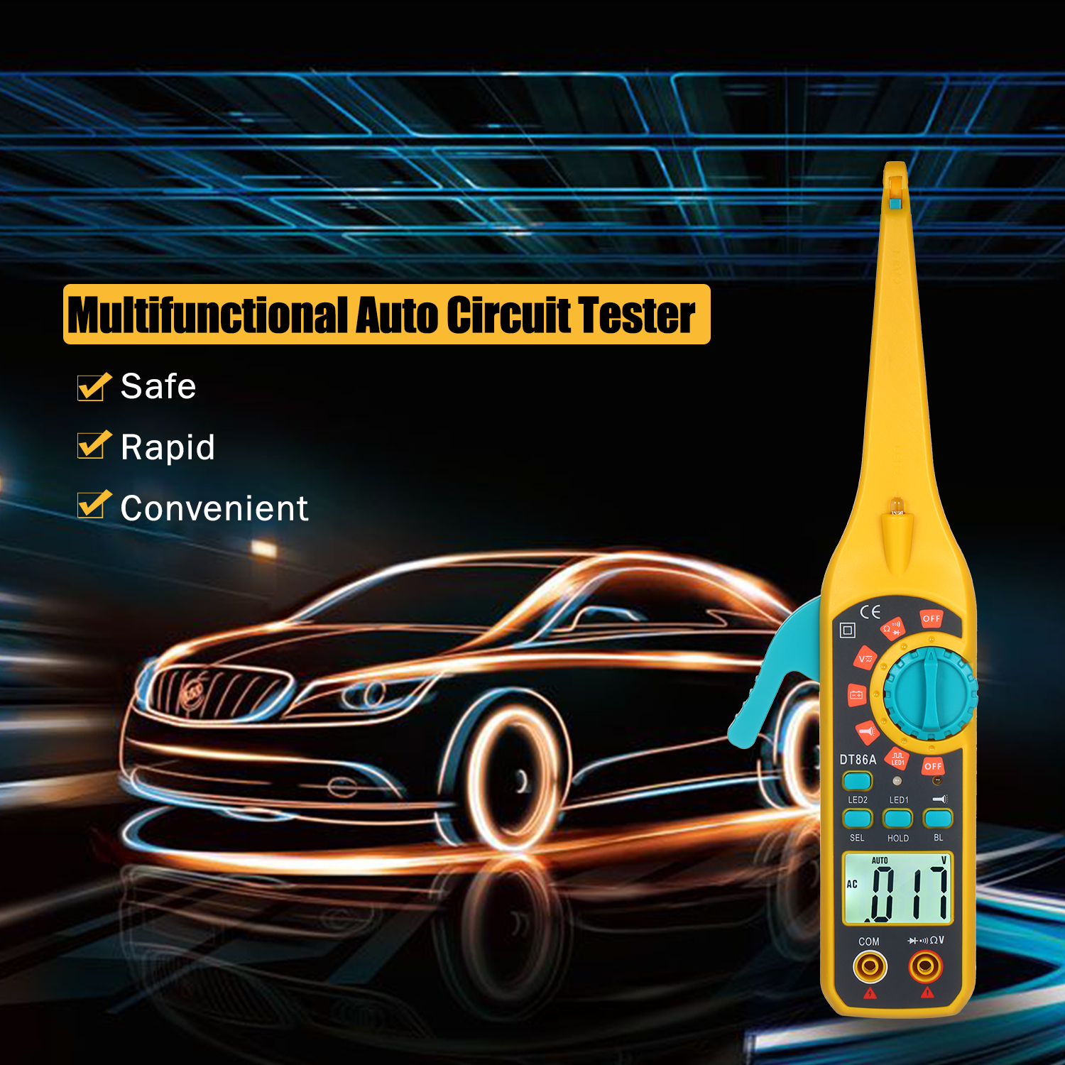 Testeur de Circuit automobile LCD numérique, Instrument de détection de Circuit automobile avec LED, outil de diagnostic électrique pour réparation automobile