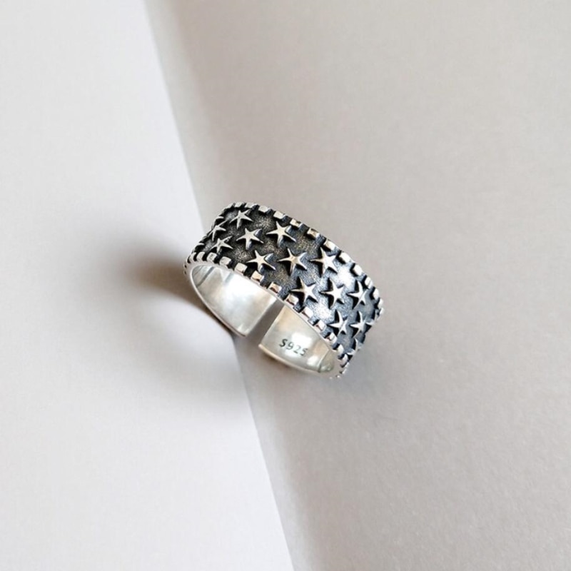 Suola di Memoria di Modo Stelle retrò tailandese Argento di Personalità Squisita 925 sterlina d'argento Femminile Resizable Anelli di Apertura SRI294