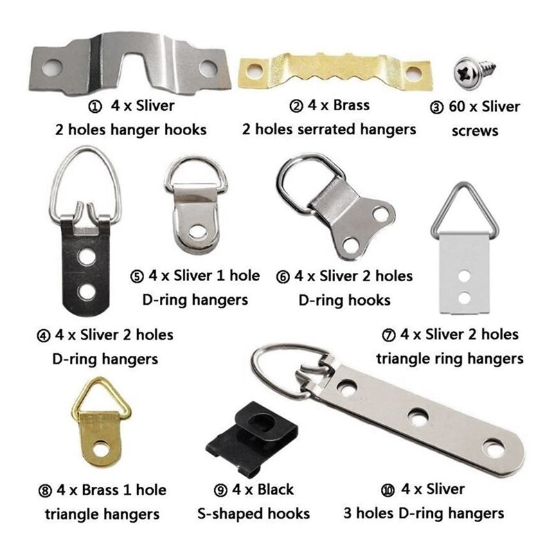 96Pcs/Set Picture Photo Frame Hanging Hooks with Screws Kit for Office Home Painting Hanger Assorted