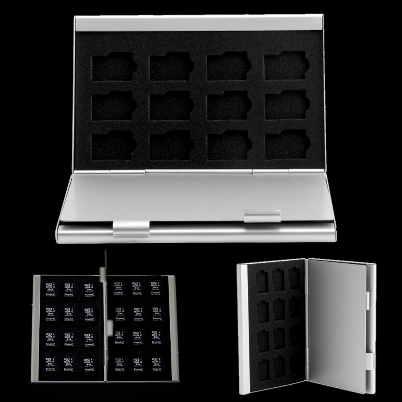 Support de la boîte de étui de rangement pour carte mémoire en aluminium argenté pour 24 cartes Micro SD TF R9JA