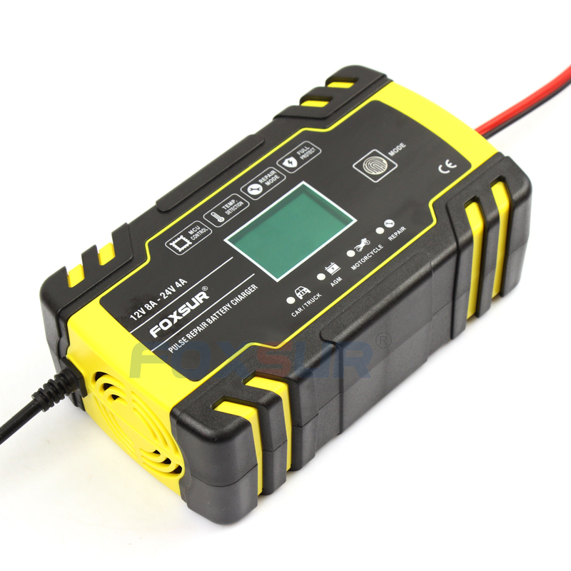 FOXSUR 12V 24V Smart Battery Charger, Car Truck Lead-Acid AGM EFB GEL WET Battery Charger, 100-240V AC input