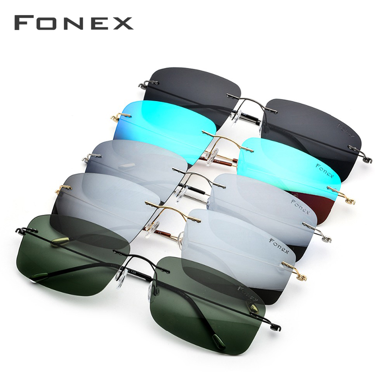 Gafas de sol sin montura polarizadas de titanio para hombre, de sin marco d cuadrado ligero, lentes de sol para dama, gafas sin tornillos