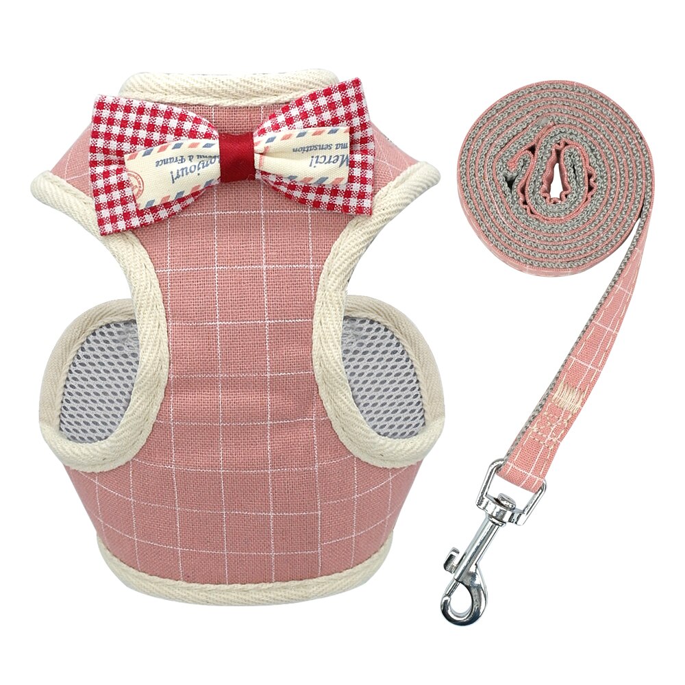 Bonito conjunto de arnés y correa para gatos, arnés de perrito de malla de nailon para mascotas, chaleco de ropa con Collar de gato de plomo para gatos pequeños, suministros para perros y gatitos para mascotas