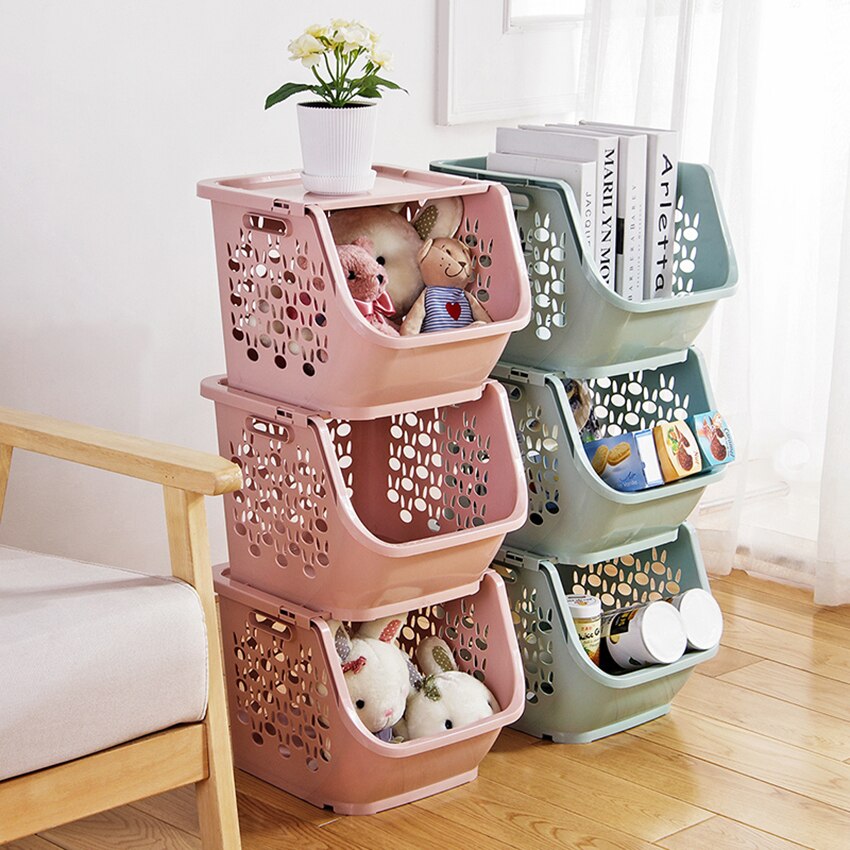 1 pc Stackable Storage Basket Plastic Toy Storage Baskets Kitchen Snacks Vegetable Basket Bathroom Shelves