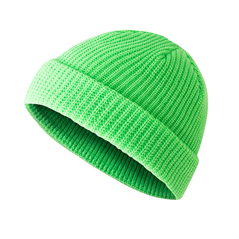 Beanie della Protezione Del Cappello del Roll up Warm Pescatore di Lavoro A Maglia di Colore Solido per le Donne Degli Uomini di Inverno HB88: green