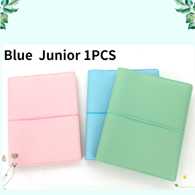A5 Cute PVC Soft Leather Notebook Cover Office Personal Binde Leather Case Handbook Cover: Blue  Junior 1PCS