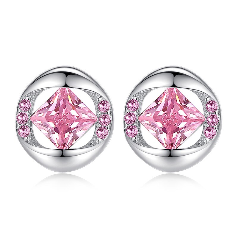 Carino Romantico Rosa Orecchini Con Perno di Cristallo Geometrica Piccolo di Fidanzamento Orecchino Della Vite Prigioniera Per Le Ragazze Bello Dei Monili Dell'orecchio: 3 Round Pink