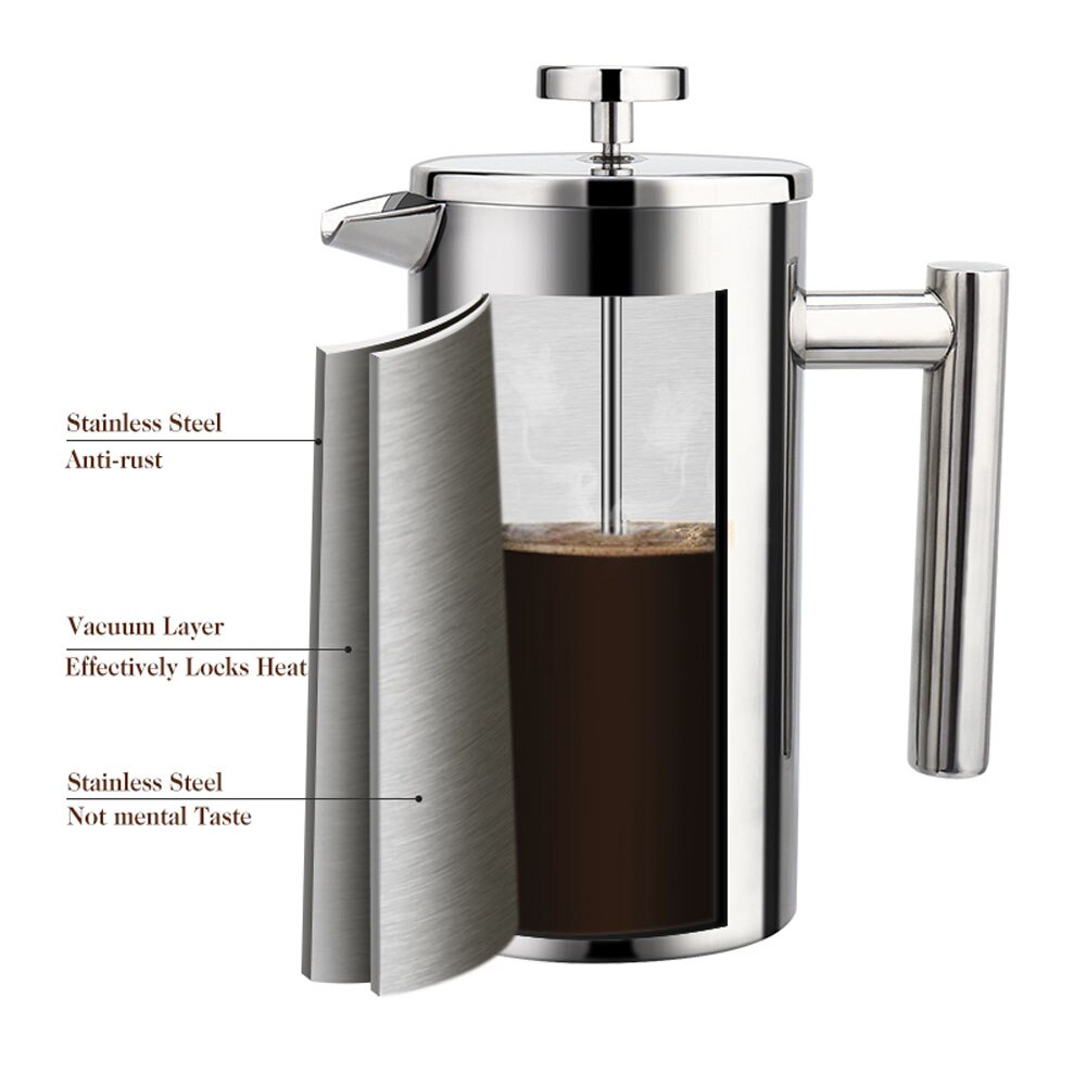 Coffee Maker French Press Stainless Steel Espresso Coffee Machine Double-Wall Insulated Coffee Tea Maker Pot
