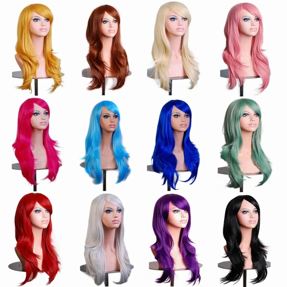 QQXCAIW 70cm Curly Long Pink Cosplay Wig Hair Pieces Synthetic Hair Gray Pink Blonde Wigs for Black Women Peruk Wigs