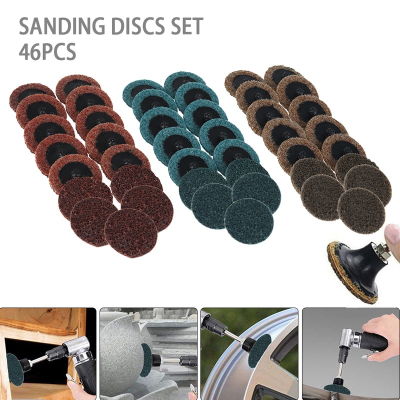 46PCS Sanding Discs Set Roll Lock Surface 3 Colors 50mm Burr Polishing Disc Sandpaper Quick Change Disc for Rotary Tools