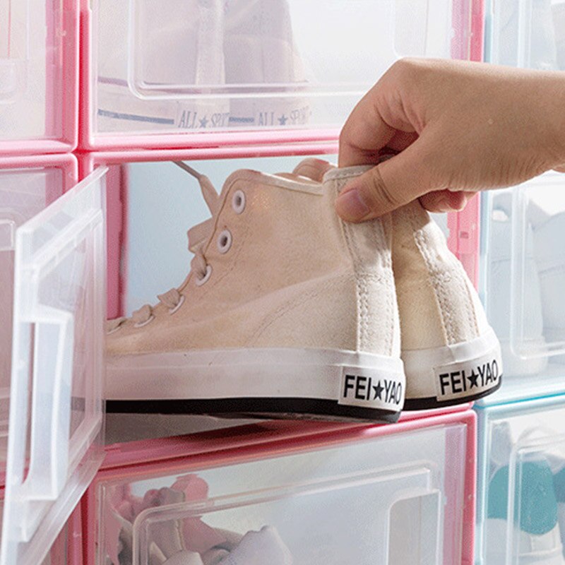 Transparante Dubbele Frame Schoenendoos Plastic Schoenendoos Opslag Stofdicht Flip Cover Lade Clear Organisator Container Stapelbaar