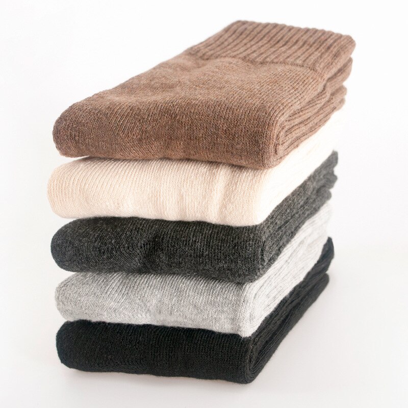 5 stuks/partij winterbadstof katoenen mix dikke warme sokken dames heren effen kleur bloemen hondenprint ademend casual crew sokken: D effen kleur 2