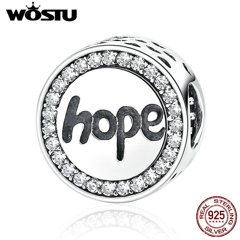 WOSTU 100% 925 Sterling Silver "Hope" Charm Beads Fit Original Bracelet Bangle Authentic Luxury Beads For Jewelry