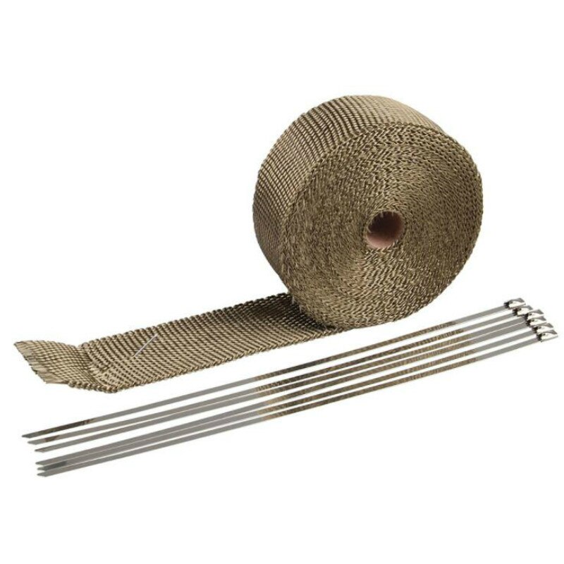 Rollo de cinta térmica de fibra de vidrio para escape de motocicleta, protector térmico para tubo de escape, protección térmica con bridas de acero inoxidable, 5M: Titanium
