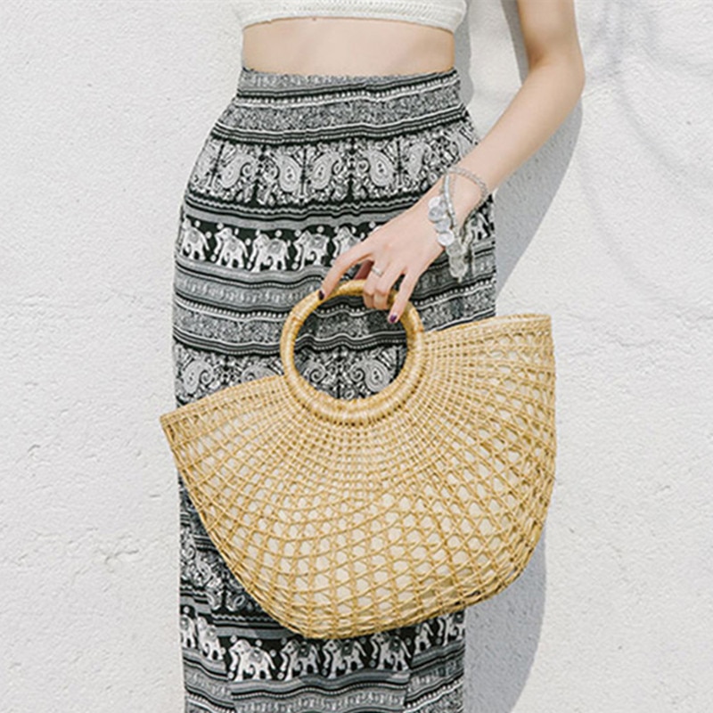 Vintage Strozak Ronde Rotan Zakken Handgemaakte Zomer Zakken Geweven Strand Dames Cirkel Schoudertas Bohemen Meisjes Reizen Handtassen