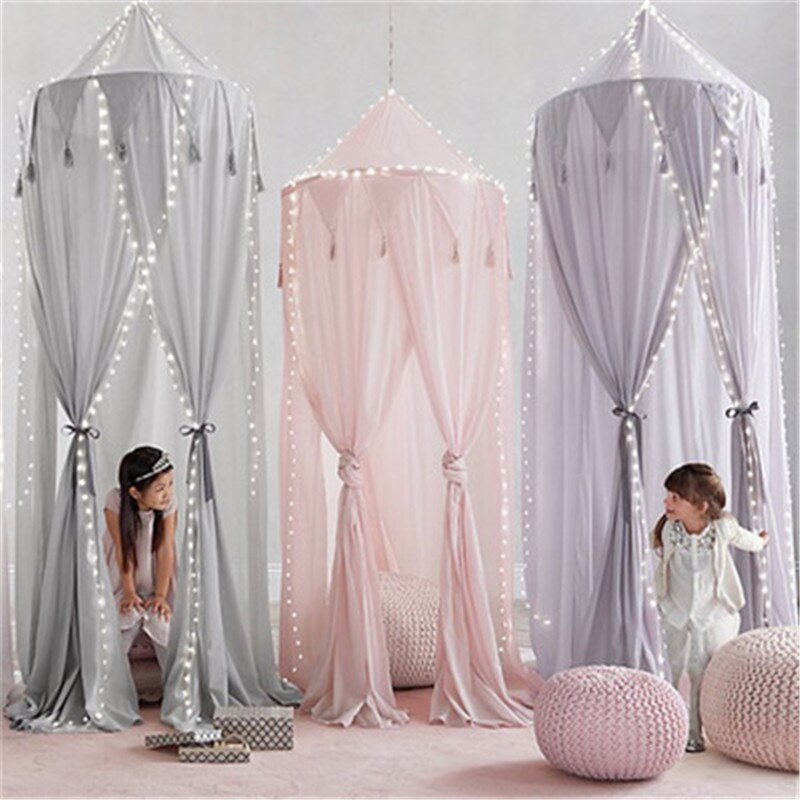 Decoración nórdica para el hogar, triángulo, borla, estrella, gasa, mosquitera para bebé, tienda de gasa para niños, de borla borde, manto de cama