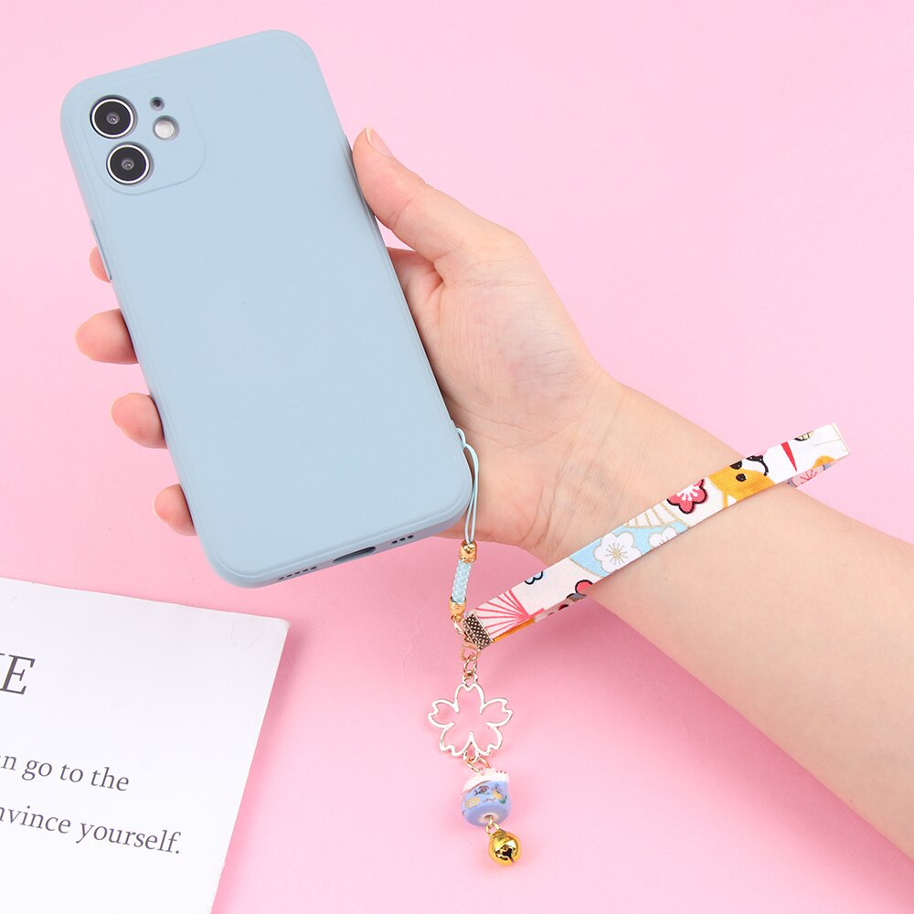 Janpanese Smart phone Strap Lanyards for iPhone Samsung Decor Daisy Flower Cat Bell Mobile Phone Strap Hang Rope Phone Charm