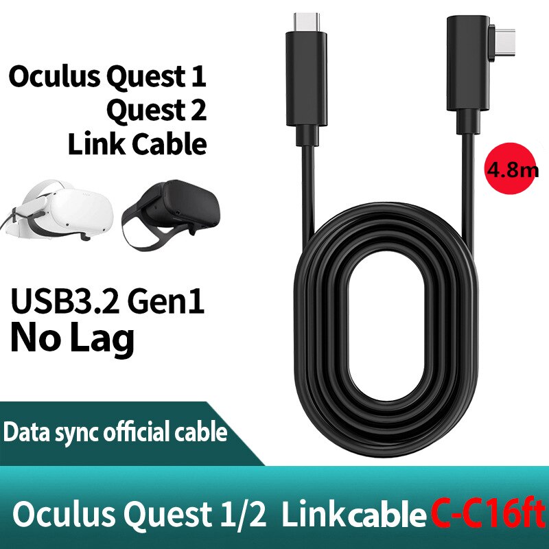 Cable de carga de línea de datos para auriculares Oculus Quest 2 1 Link VR, carga rápida USB 3,2, Cable de transferencia de datos tipo C, accesorios de VR: 4.8M C TO C Black