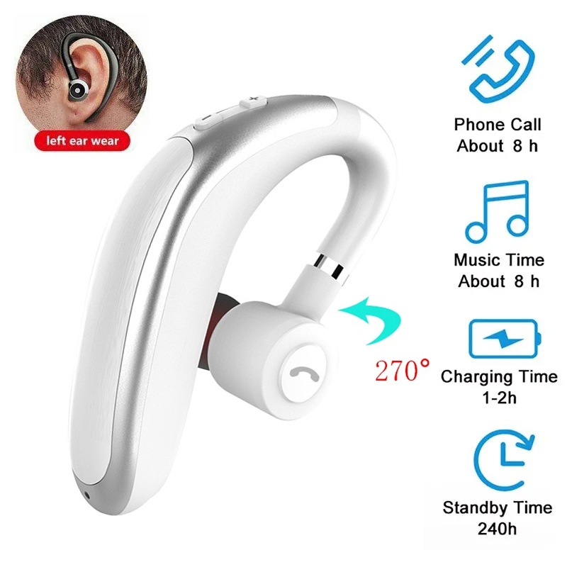 Auricolare bluetooth 5.0 wireless con microfono hd, rotazione di 270 °, orecchio sinistro/destro, universale per auto, musica aziendale, conducente
