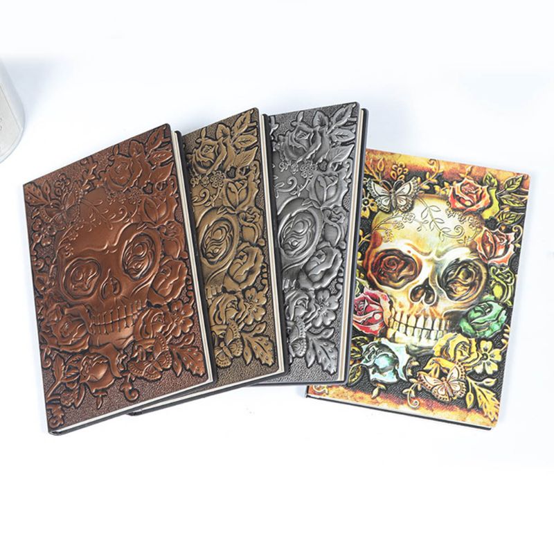 Skull Flower Embossed A5 Leather Notebook Journal Notepad Travel Diary Planner School Office Supplies