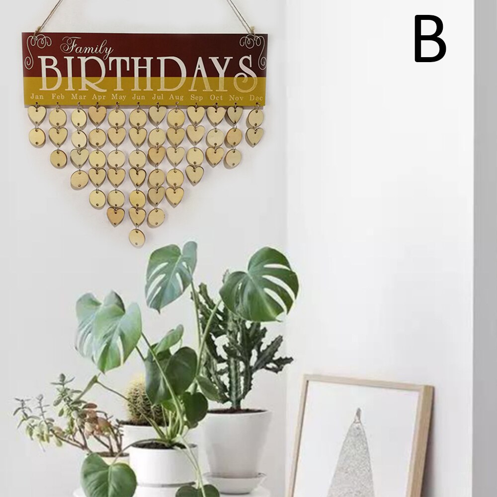 Speciella dagar familj vän födelsedag datum tecken kalender påminnelse träskiva pyssel hänge vägghängande dekor för vardagsrummet: B