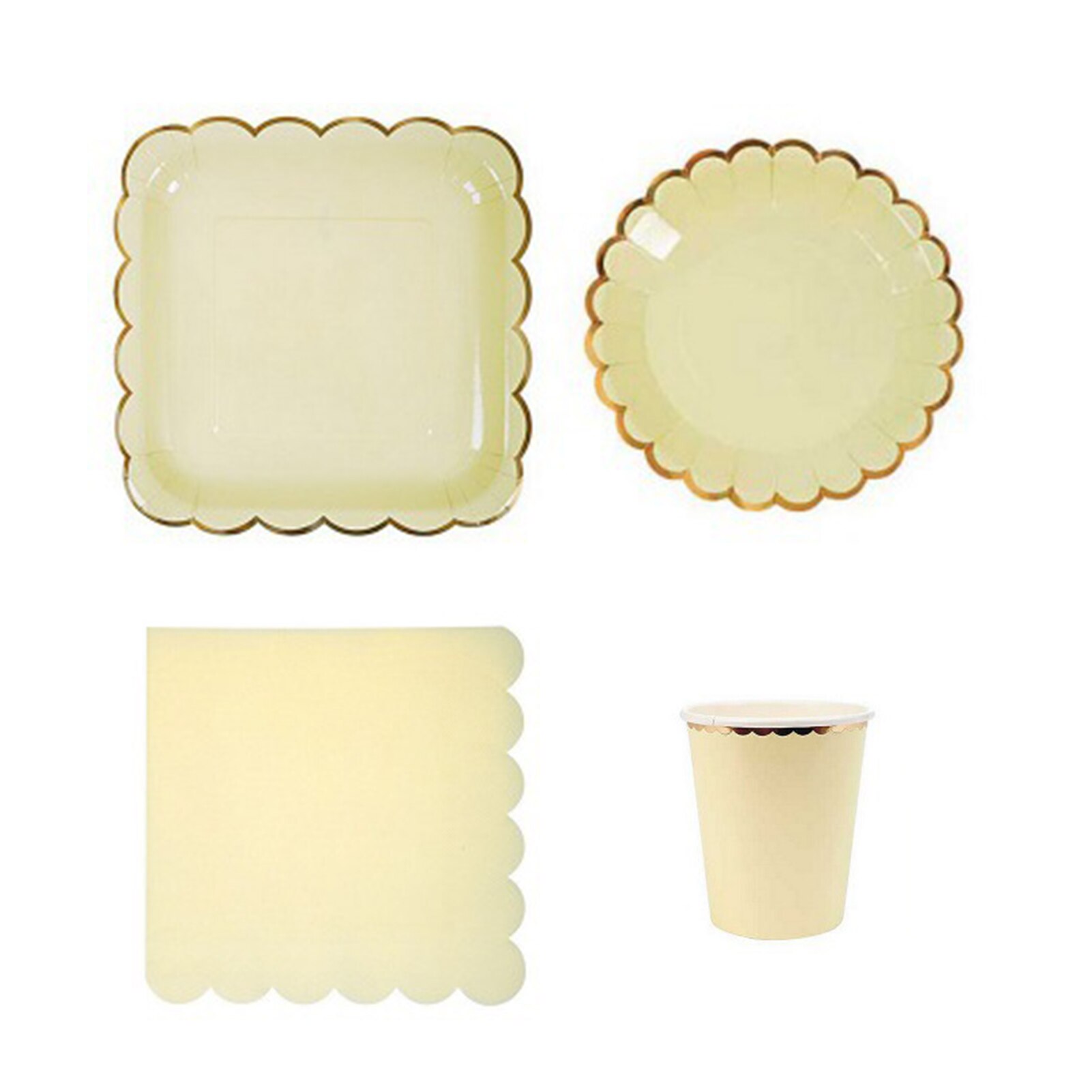 Evenement diner servies papier met servet thuis dessert wegwerp bordenset verjaardag bruiloft feest salade buiten picknick vakanties: Lichtgeel