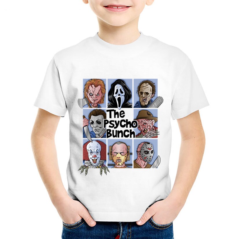 Psycho/Creay Bunch drukuj dzieci t-shirty dzieci Pennywise lato T shirt chłopcy/dziewczęta śmieszne koszulki ubranka dla dzieci, oHKP5504