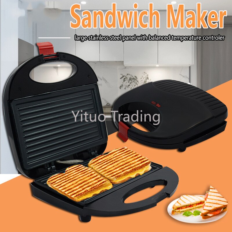 Household Small European-style Multifunctional Striped Sandwich Maker 750w High Power Black Breakfast Bread Sandwich Maker