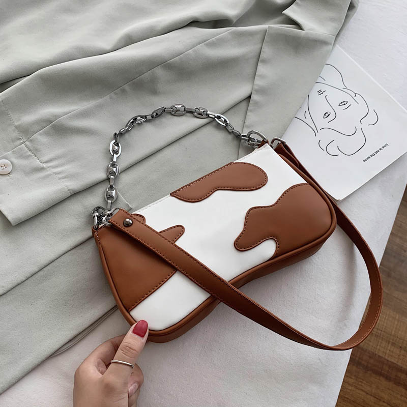 Contraste couleur carré chaîne sac fourre-tout en cuir PU femmes sac à main voyage épaule sac de messager sac à aisselles: Brown