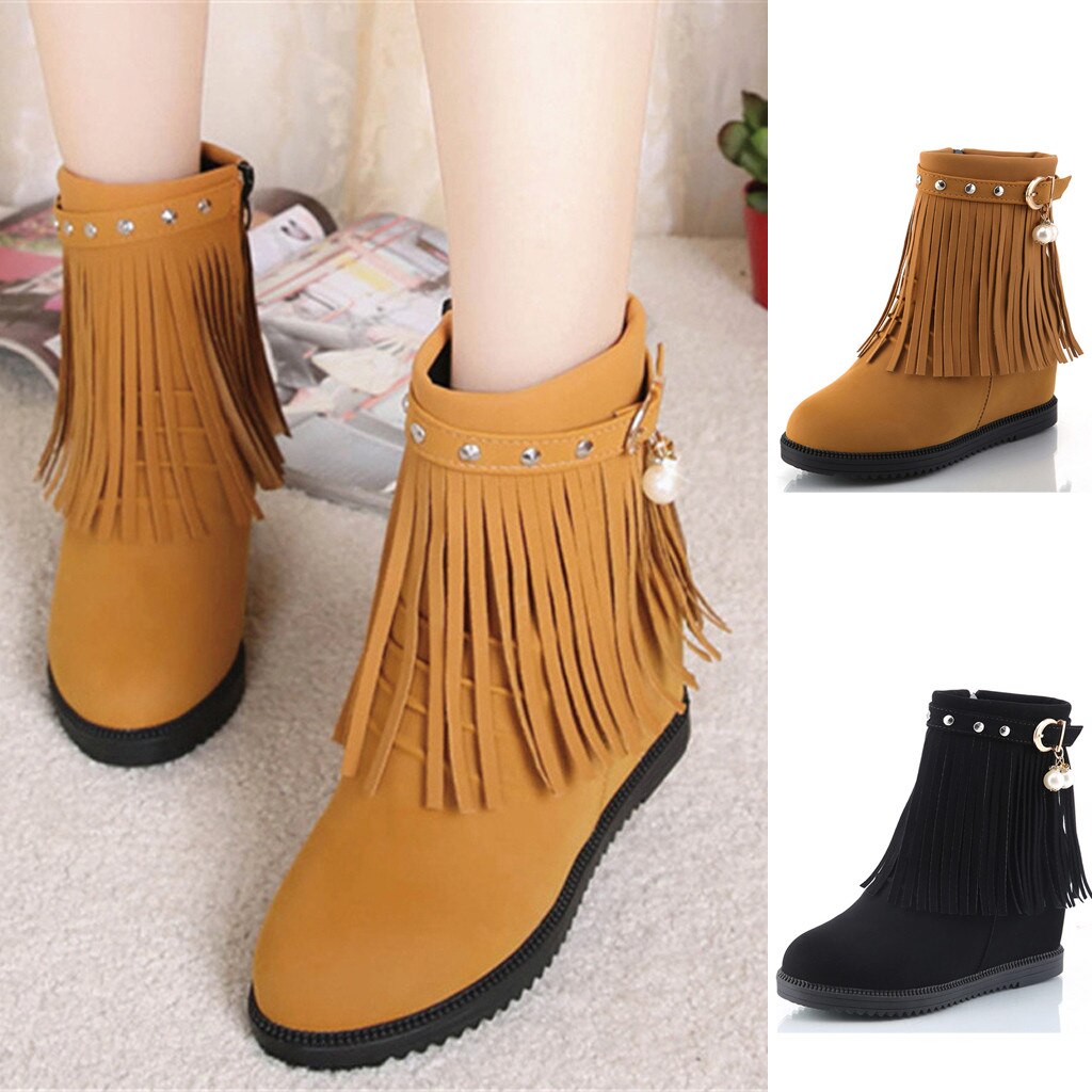 Kvinner støvler vintage dusk flat damesko dame kilehæl dusk sko perle casual flat boots for kvinner  #20