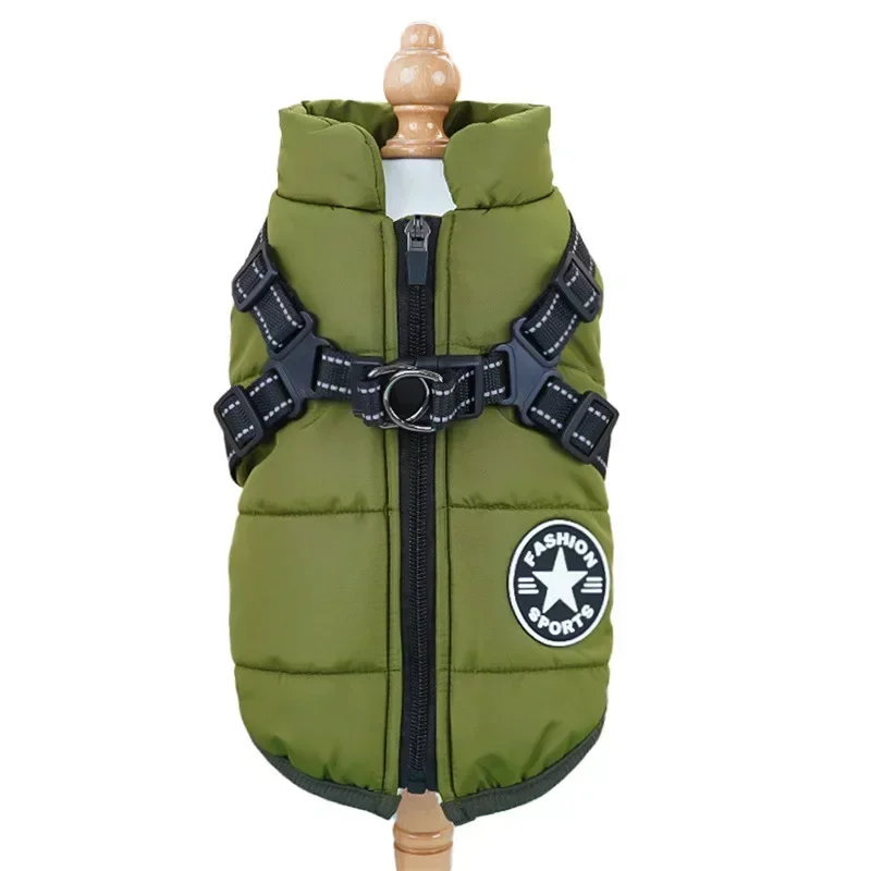 Hundrock med Sele - Vinter Vattentät Jacka med Dragkedja och Reflex - Liten, Mellan, Stor: 4xl / Svart