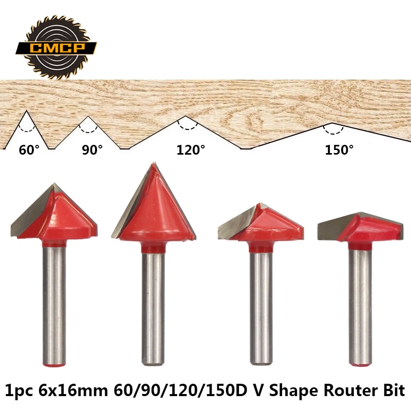 1pc 60/90/120/150 Degrees V Shape Milling Cutter 6x16mm V Groove Router Bit For Wood Tungsten Carbide Engraving Bit