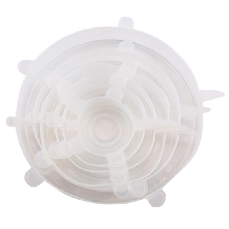 6 Pcs/Set Reusable Silicone Food Wrap Stretch Vacuum Seal Cover Saran Wrap Kitchen Organization Food Fresh Keeping Sealed lids: White