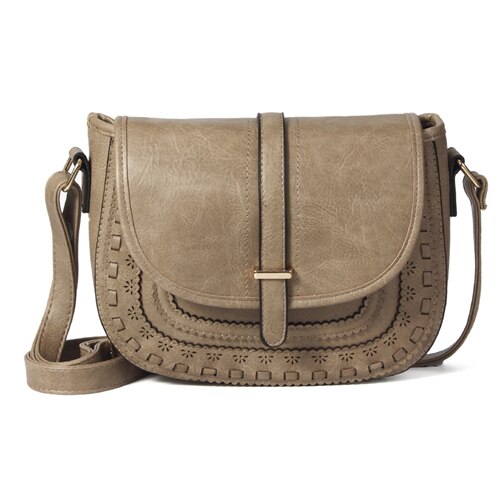 Annmouler Vintage Schoudertas Pu Lederen Crossbody 6 Kleuren Messenger Bag Dames Handtas Hollow-Out Kleine Tas Purse Tote: khaki