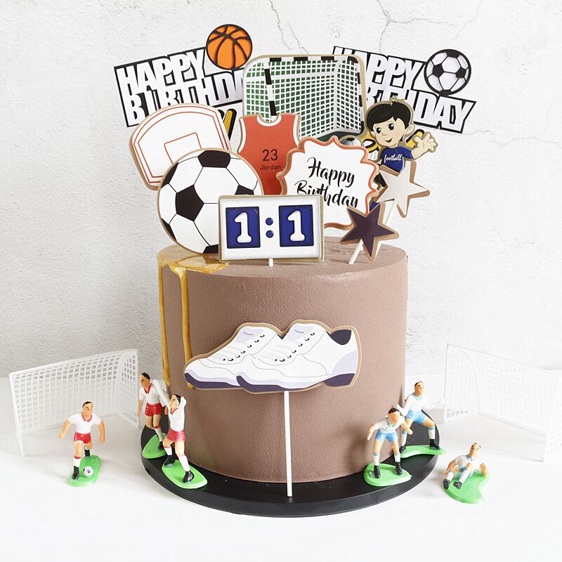 Gutt fotball sport tema gratulerer med dagen kake topper tegneserie barn fotball bursdagskake dekorasjon festrekvisita