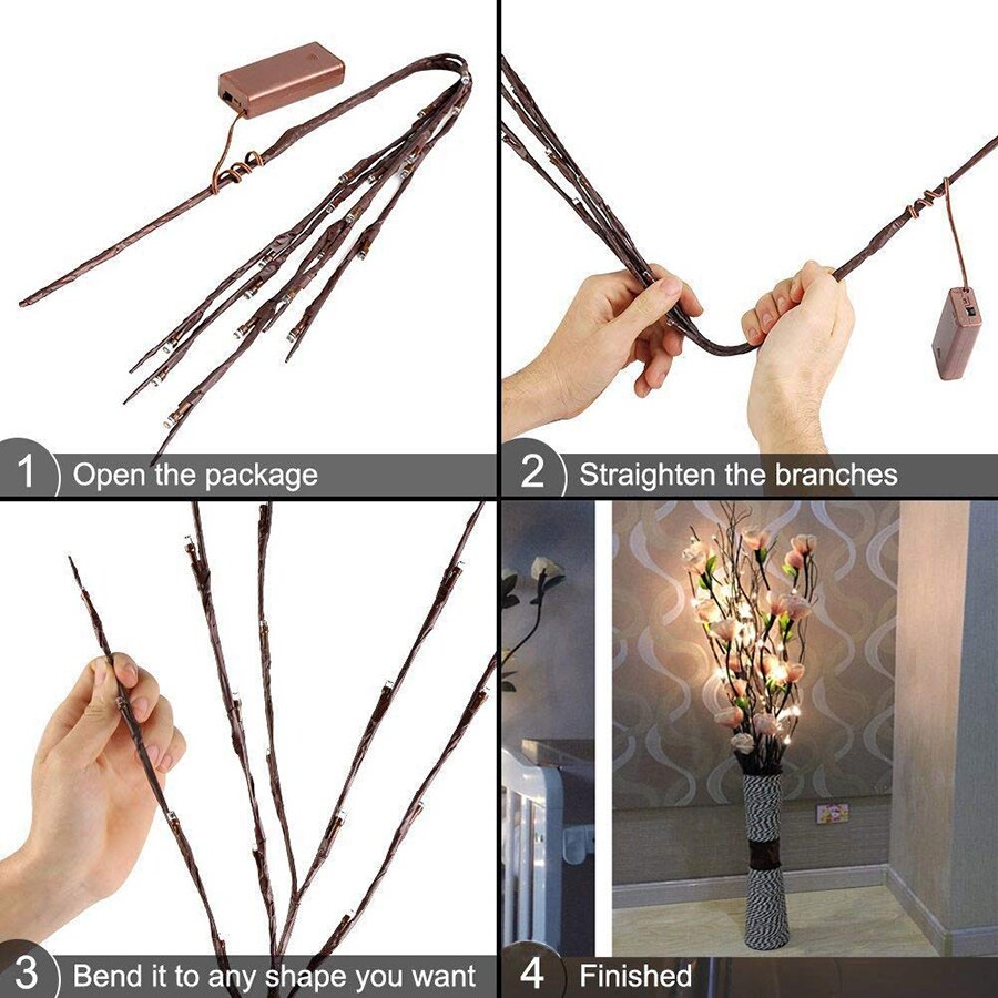 20 Bulbs LED Willow Branch Lights Lamp Natural Tall Vase Filler Willow Twig Lighted Branch Christmas Wedding Decorative Lights