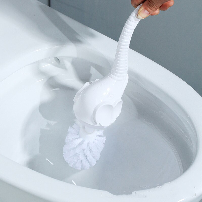 Blødt hår toilet toiletbørste sæt keramisk bund plast håndtag elefant form badeværelsesartikler  lo811436