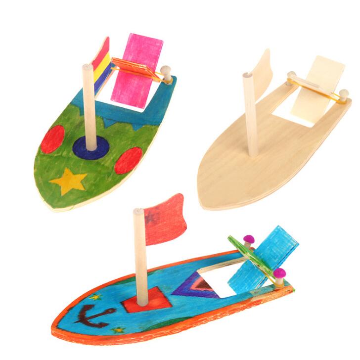 2Pcs Lot Wooden Puzzles For Kids Sailboats Painted White Models Children's Coloring DIY Boats Handmade Material BS81