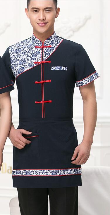 Mannen Vrouwen Hotel Werk Uniform Zomer Vrouwelijke Westerse Restaurant Ober Uniform Korte Mouwen Serveerster Uniform Bar Overalls: Men blue / XL