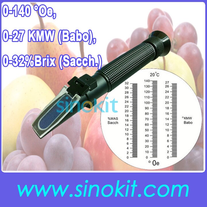 3 Functie schaal Brix 0-32%; OE; KMW; Plastic Materiaal Refractometer P-RHB-32SATC Zwart Handvat