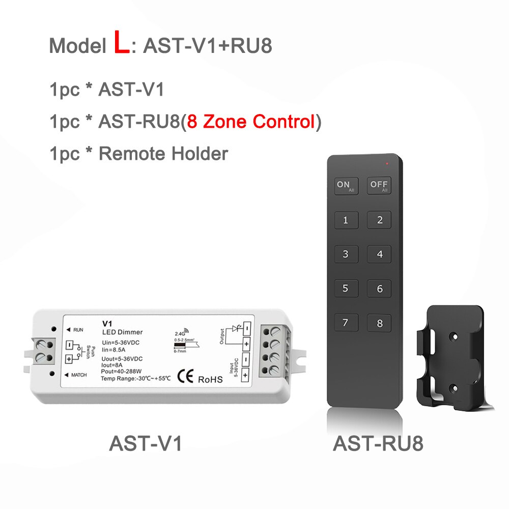 LED Dimmer 12V 24V PWM RF 2.4G Wireless Touch Remote Controller 5V 36V Smart Wifi Dimmer Switch for Single Color LED Strip Light: Model L