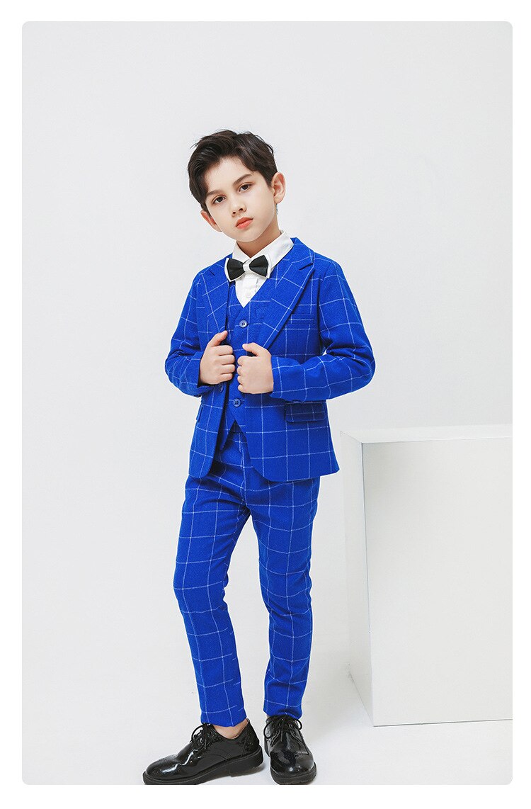 Forår efterår drenge plaid dragt sæt koreanske børn fashionableblazer bukser vest 3 stk tøj sæt børnefest bryllup kostume