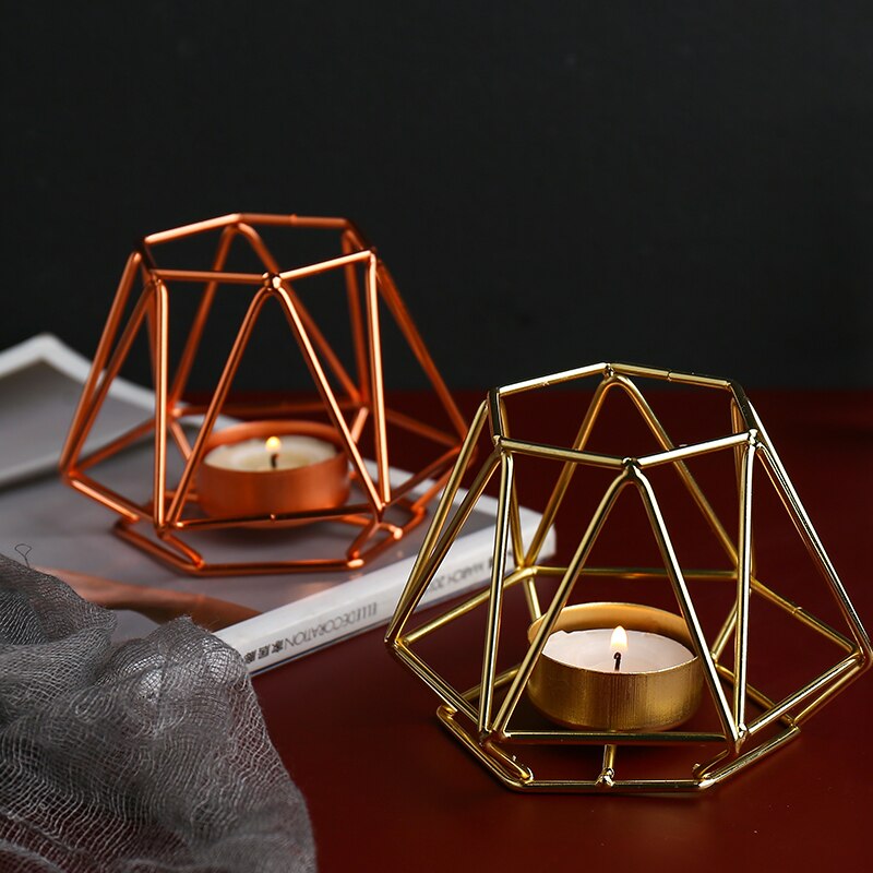 Candelabros geométricos de hierro forjado de estilo nórdico, portavelas de Artesanía de Metal para sala de estar, dormitorio, decoraciones de boda