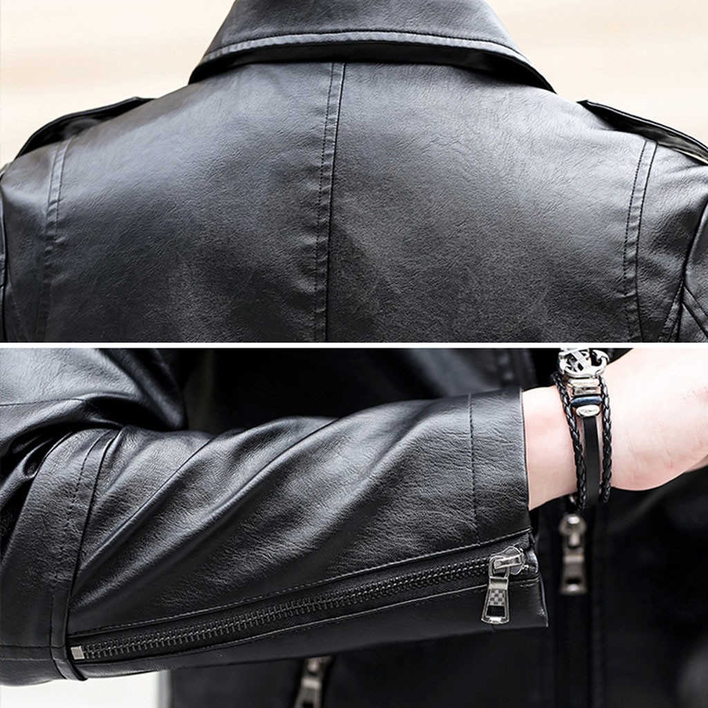 Men's leather jacket Autumn Winter кожаная куртка мужская jaqueta de couro masculino Biker Motorcycle Zipper Long Sleeve Coat #3