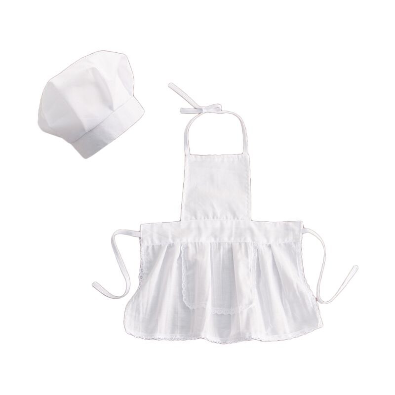 Delantal y Gorro de cocinero para bebé, accesorio de fotografía para recién nacido, 2 piezas, blanco, 24be: Girl L S