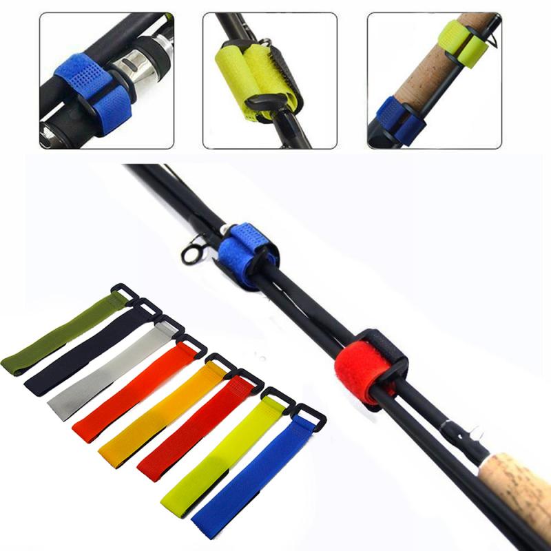 10 pièces réutilisable canne à pêche cravate sangle de maintien bretelles attache crochet boucle liens canne à pêche sangle cravates en plein air pêche Gadget