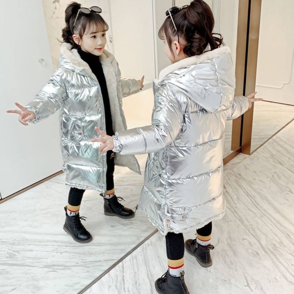 Śliczne nowe dziewczyny dorywczo grube bawełniane puchowe parki płaszcze różowa/srebrna kurtka z kapturem dla dzieci dzieci Wam zimowe długie kurtki dla dzieci
