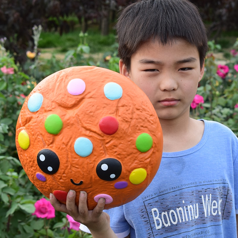 28cm Colorful Jumbo Squishy Chocolate Bean Biscuits Cookie Squishi Toy Stress Relief Scented Squishies Slow Rising Food Toys