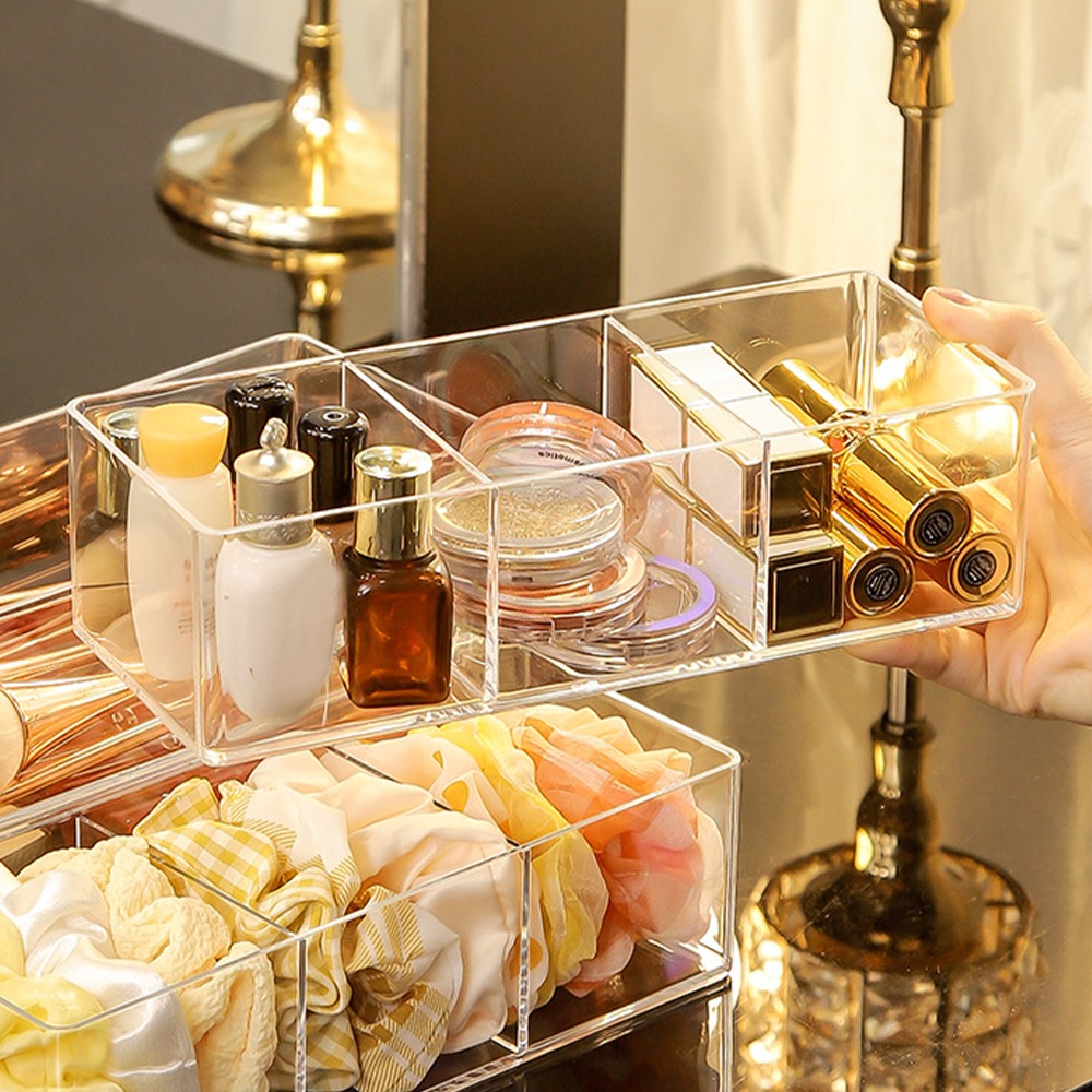 Clear Acrylic Makeup Layered Storage Box Dressing Table Cosmetic Lipstick Finishing Grid Box Desktop Drawer Storage Compartment