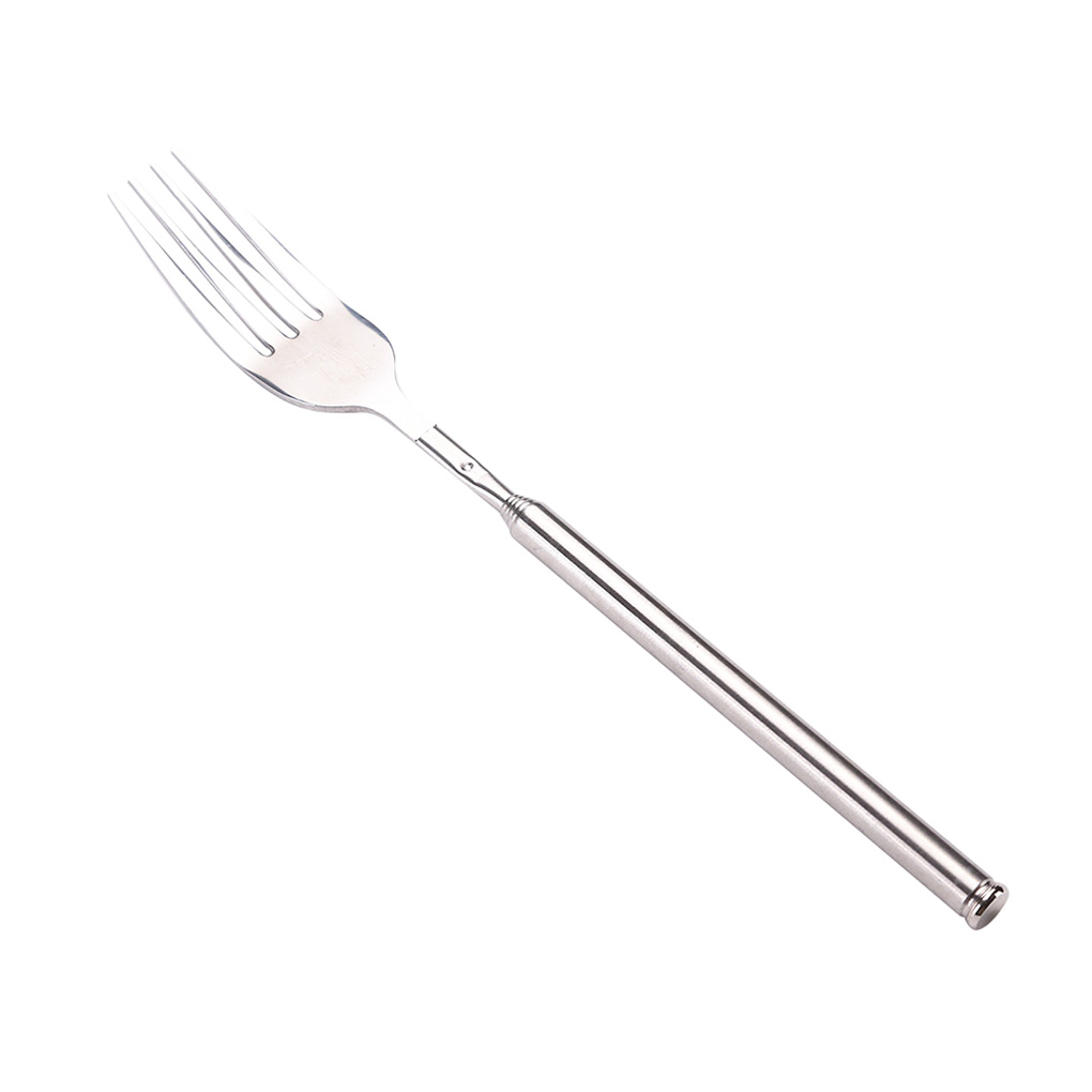 Rostfritt stål teleskopgaffel diy förlängningsbar middagsgaffel frukt dessert lång gaffel bestick köttgafflar kök bbq tillbehör